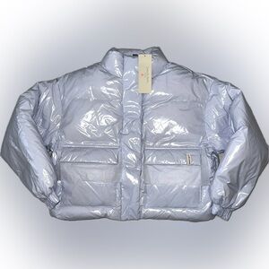 Sweaty Betty Shiny Light Blue Cropped Ski Puffer